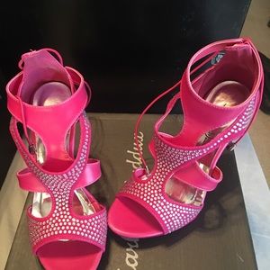 Hot pink heels with rhinestones